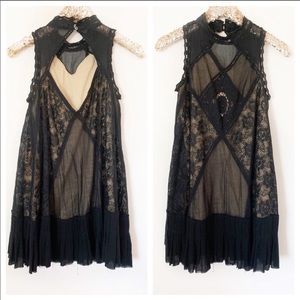 Free People Mock Neck Black Lace Tunic Mini Dress